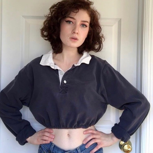 Tops - 3/$16 Cropped Rugby Shirt w/ Elastic Waist